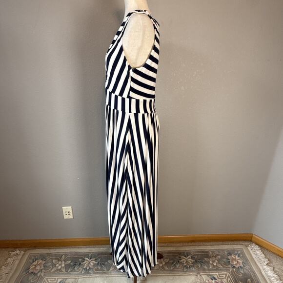 Boden Olympia Jersey Maxi Dress Size 10 L French Navy Ivory Stripe Pocket V-Neck - Picture 4 of 9
